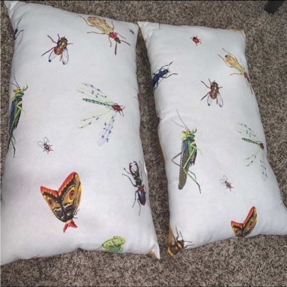 x2 Insect Butterfly Fly Beetles Grasshopper Dragonfly Pillows 14”x24” - Picture 3 of 4